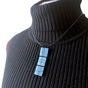 2x18$ 🎁 💎CREATION - Short necklace Wire & ceramic squares (line of 3) - blue